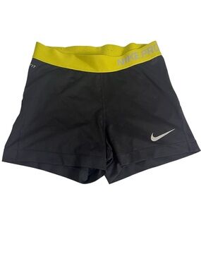 Nike Pro Compression Shorts Black Yellow Waistband Women’s Athletic Training M